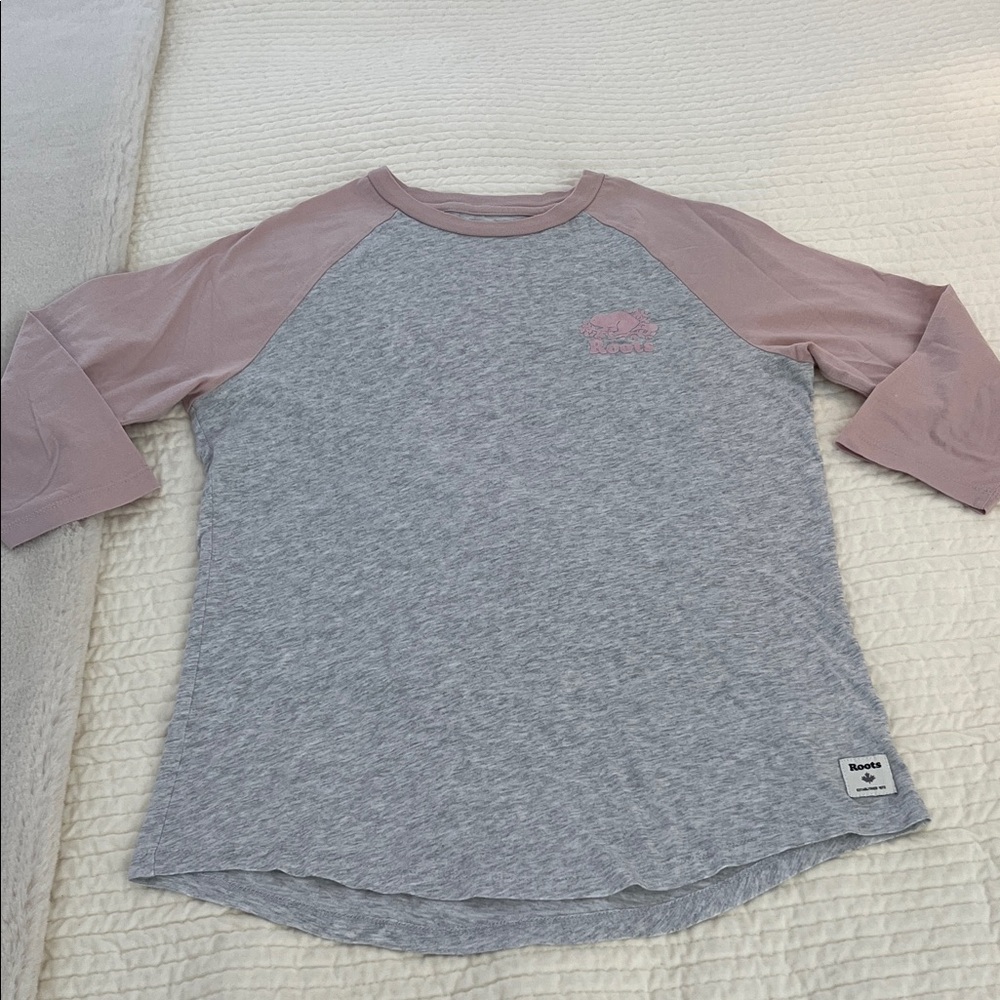 Roots Women’s Raglan Tee - Grey & Dusty Pink Size Small